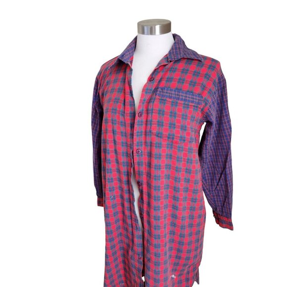 Vintage Y2K Plaid Shirt Dress Collar SZ S Mixed Print Tunic‎ Cotton - Picture 6 of 13